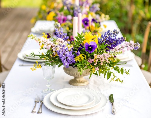 Vibrant floral centerpiece on a white table