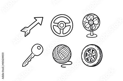 hand drawn cute doodle ink line art style line monochrome monochrome isolated on white background axle spin (uses): rotating turning winding driving spinning rolling