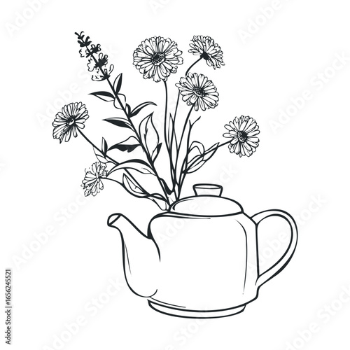 Floral arrangement in a teapot for home decor