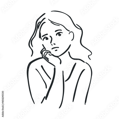 Pensive woman in a thoughtful pose for creative design purposes