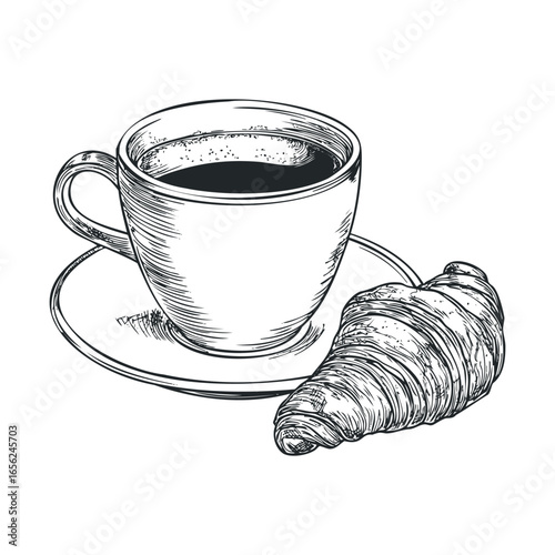 Enjoying coffee and croissant for a relaxing breakfast experience