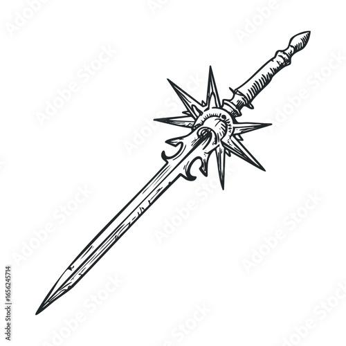 Fantasy inspired weapon design featuring a jagged spear with spikes