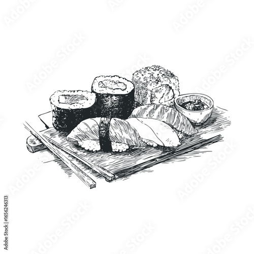 Delicious sushi platter with assorted rolls and fresh fish pieces