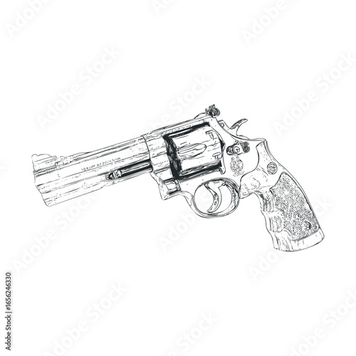 Detailed sketch of a revolver for design and art projects