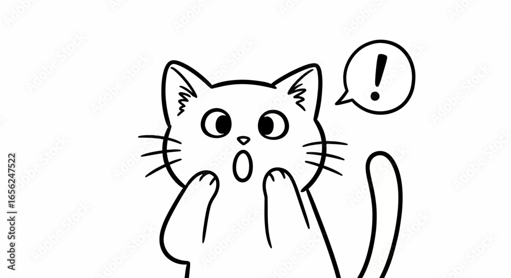 Obraz premium Cute Cartoon Cat Line Art with Surprised Expression