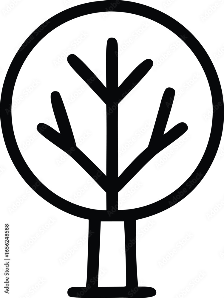 Obraz premium Simple hand drawn black and white outline of a stylized tree with a thick trunk and broad canopy