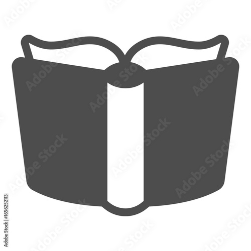 Textbook hardcover solid icon, book festival concept. Vector graphics. Opened hardcover book with pages, reading sign on white background, glyph style icon for mobile or web design.