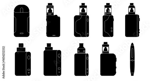 Set of Vaping device, electronic cigaret, Vector illustration Icons