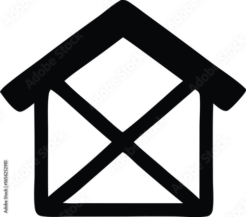 Stylized black silhouette of a house with an envelope symbol integrated into its design