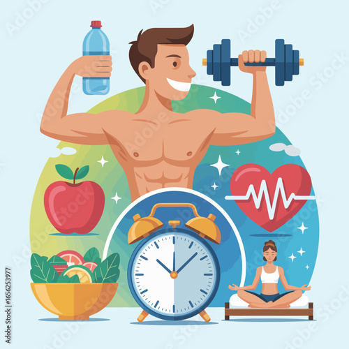 Minimalist Fitness & Wellness Icons  Apple, Water, Dumbbell, Salad Bowls: Clean, Modern Lifestyle Visual Elements for Adobe Stock Buyers