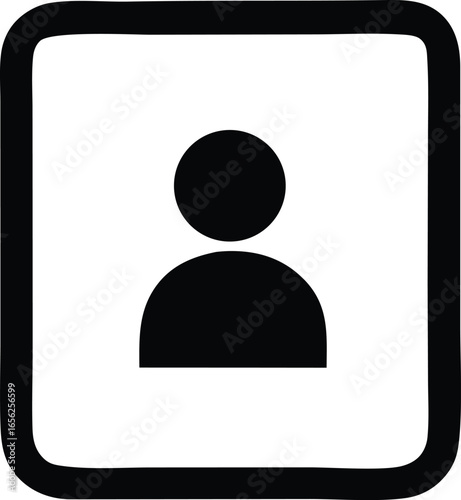 Simple black and white silhouette icon representing a person or user profile within a rounded square frame