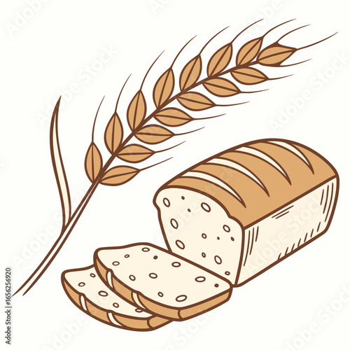 Freshly baked bread and wheat, a healthy and delicious breakfast food made from natural ingredients