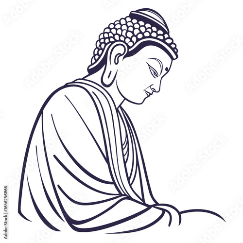 Illustration of a buddha in meditation pose, representing peace, mindfulness, and spiritual practice