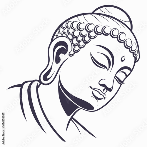 Illustration of a buddha face in meditation, , representing peace, spirituality, and enlightenment