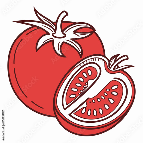Illustration of a whole tomato and a half tomato, perfect for illustrating healthy eating habits