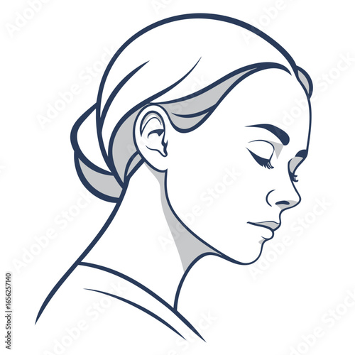 Illustration of a womans face in profile, , conveying serenity, beauty, and inner peace