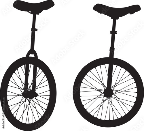 Two unicycles side by side silhouette