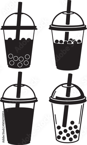 Four bubble tea drinks silhouette