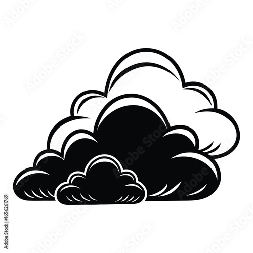 Layered Cumulus Cloud Silhouette, Black & White Vector Illustration