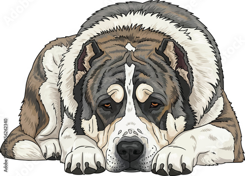 Armenian Gampr dog lying down relaxed front view illustration