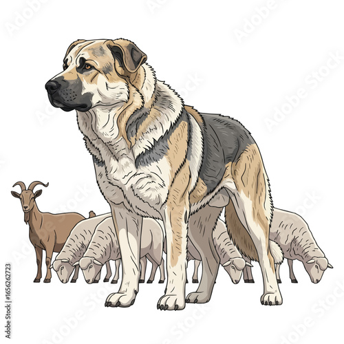 Armenian Gampr dog guarding livestock vector illustration