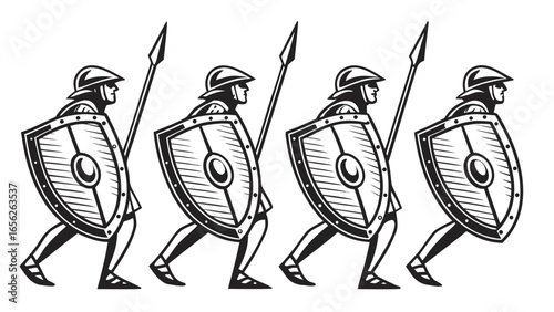 Ancient warriors with spears and shields