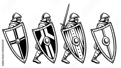 Ancient warriors with swords and shields