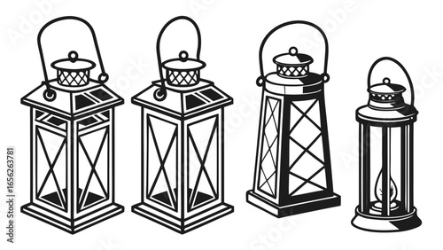 Collection of vintage lanterns, vector illustration