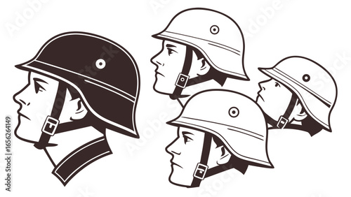 Illustration of soldiers wearing military helmets