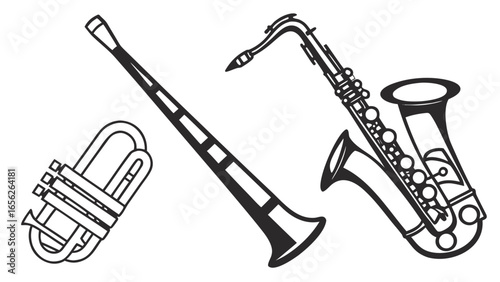 Illustration of trumpet, clarinet and saxophone