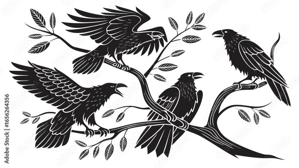 Obraz premium Ravens perched on a branch