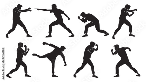 Set of fighting poses in vector illustration