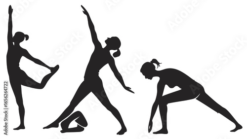 Silhouette of a woman in various yoga poses