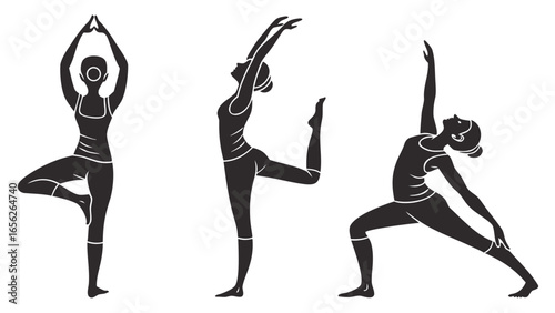 Silhouette of a woman in various yoga postures