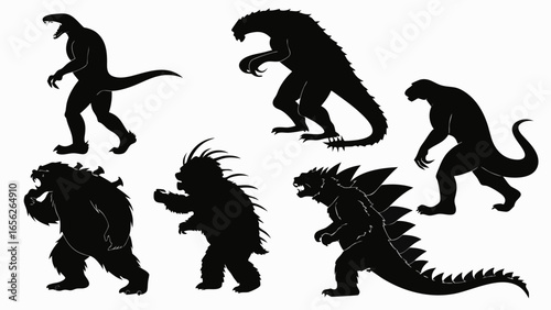 Silhouette of various mythical monsters and creatures