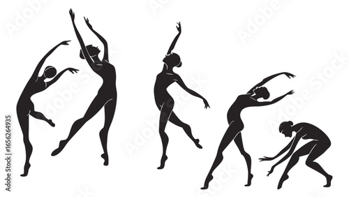 Silhouettes of elegant women dancing and posing