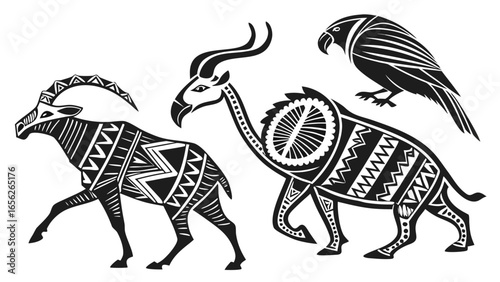 Stylized african animals with tribal patterns