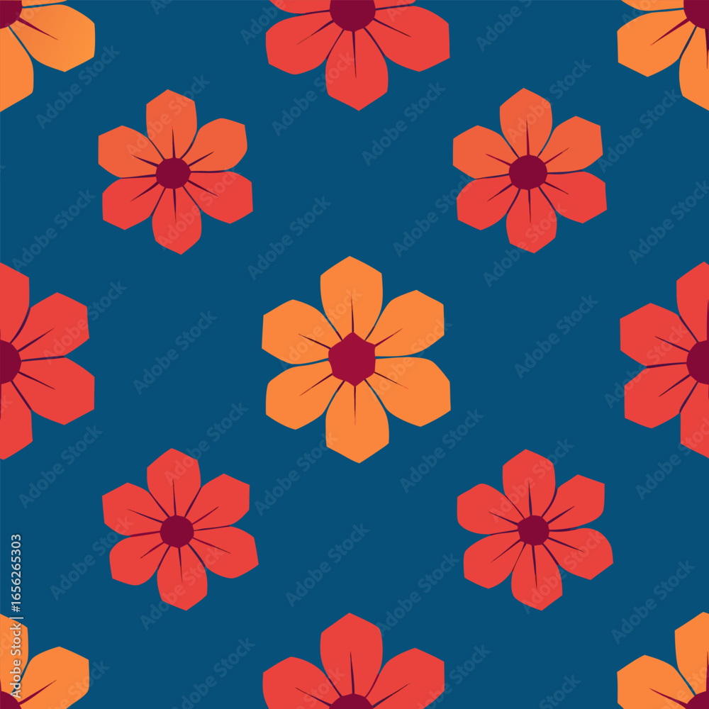 Obraz premium Tropical hibiscus flower clusters arranged in a repeating hexagonal geometric pattern for textile or wallpaper design
