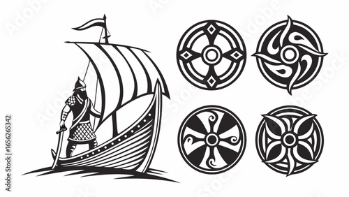 Viking ship with shields