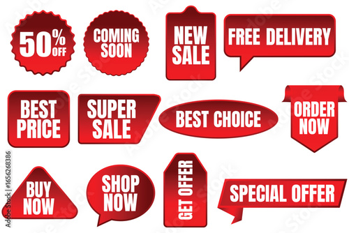 Best Choice, Order Now, Special Offer – Red Vector Sale Banners, Tags, Ribbons & Stickers Set for Promotions, Discounts & E-Commerce