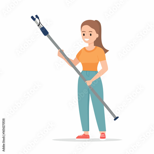 A flat vector icon of a boom mic operator holding a boom pole, minimal and editable for audio production roles