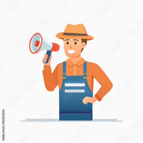 A minimal editable vector icon of a film director with a megaphone, wearing a cap, flat style for media and production design