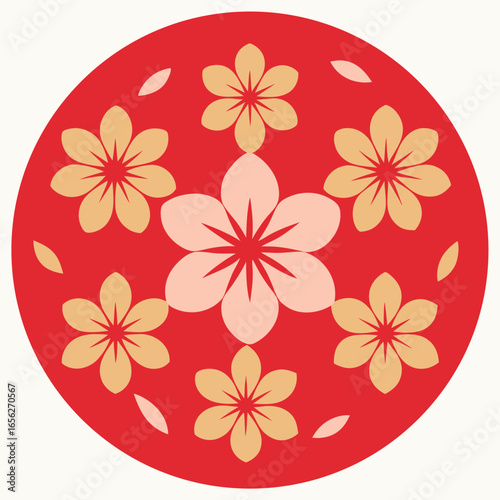 Elegant japanese floral circular seamless pattern with intricate details and vibrant colors