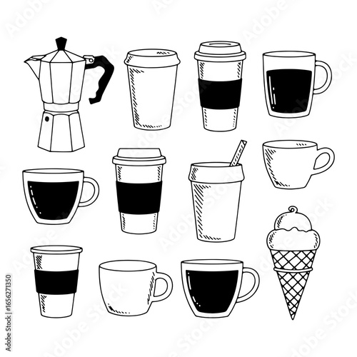 Coffee cups and ice cream cone mugs moka pot