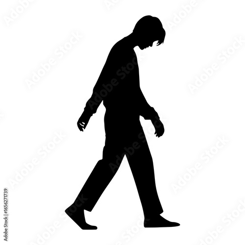 Silhouette of a man walking with head down person black