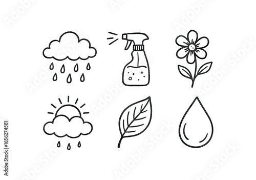? hand drawn cute doodle ink line art style line monochrome monochrome isolated on white background rain spritz (effects): cooling dampening freshening softening moistening refreshing