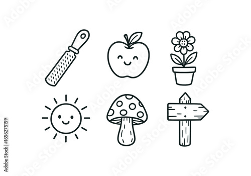 ? hand drawn cute doodle ink line art style line monochrome monochrome isolated on white background hand rasp (uses): shaping smoothing carving filing fitting refining. hand drawn cute