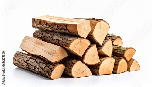 Wallpaper Mural A neatly stacked pile of triangular split firewood with bark textures, arranged in an interlocking pattern on a neutral background Torontodigital.ca