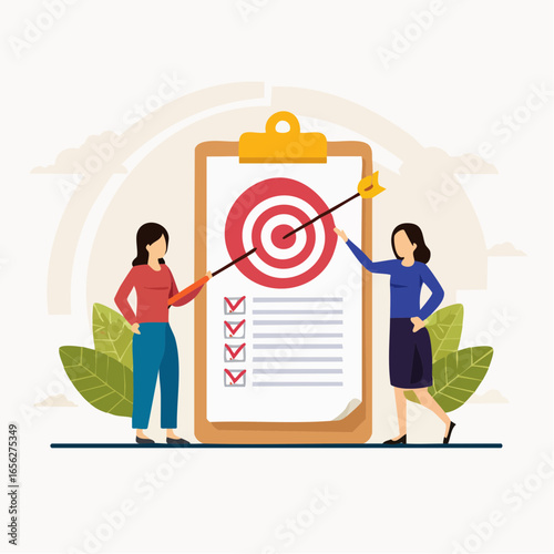 Business coaching vector with mentor and goal board. Represents personal growth, guidance, and leadership training.