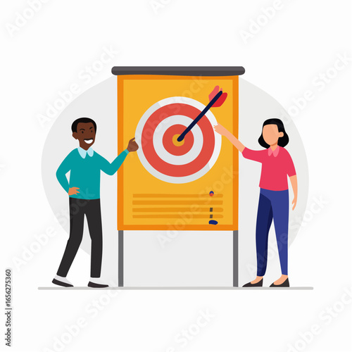 Business coaching vector with mentor and goal board. Represents personal growth, guidance, and leadership training.